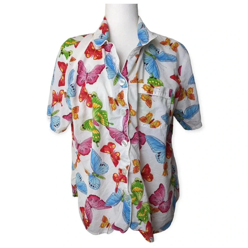 Victoria's Secret Y2K Kidcore Butterfly Short Sleeve Pajama Shirt